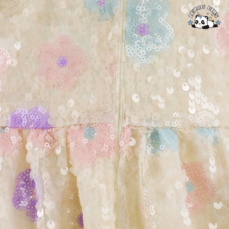 LEZONKIDS - OEM Customization Elegant Puffy Shining Sequins Tulle Girls Birthday Party Dresses for 2-14T Kids